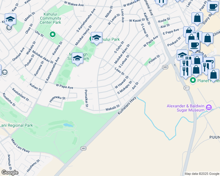 map of restaurants, bars, coffee shops, grocery stores, and more near 358 West Hawaii Street in Kahului