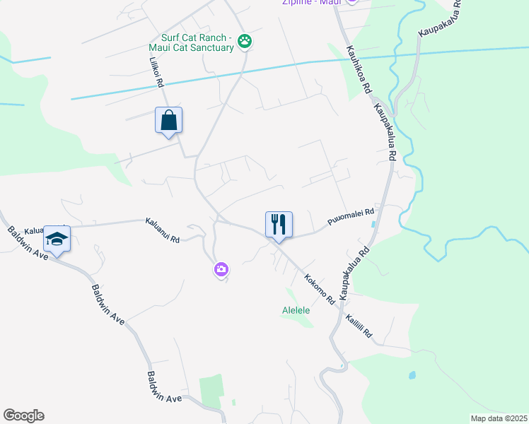 map of restaurants, bars, coffee shops, grocery stores, and more near 2673 Kokomo Road in Haiku-Pauwela