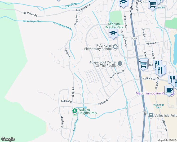 map of restaurants, bars, coffee shops, grocery stores, and more near 19 Pohina Street in Wailuku