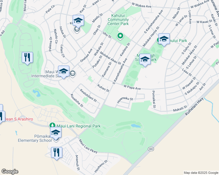map of restaurants, bars, coffee shops, grocery stores, and more near 657 Komo Place in Kahului