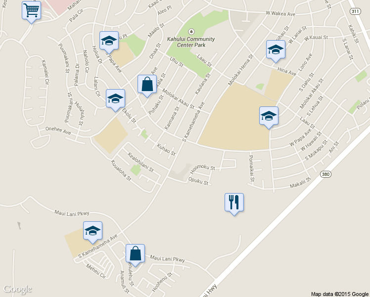 map of restaurants, bars, coffee shops, grocery stores, and more near 637 South Kamehameha Avenue in Kahului