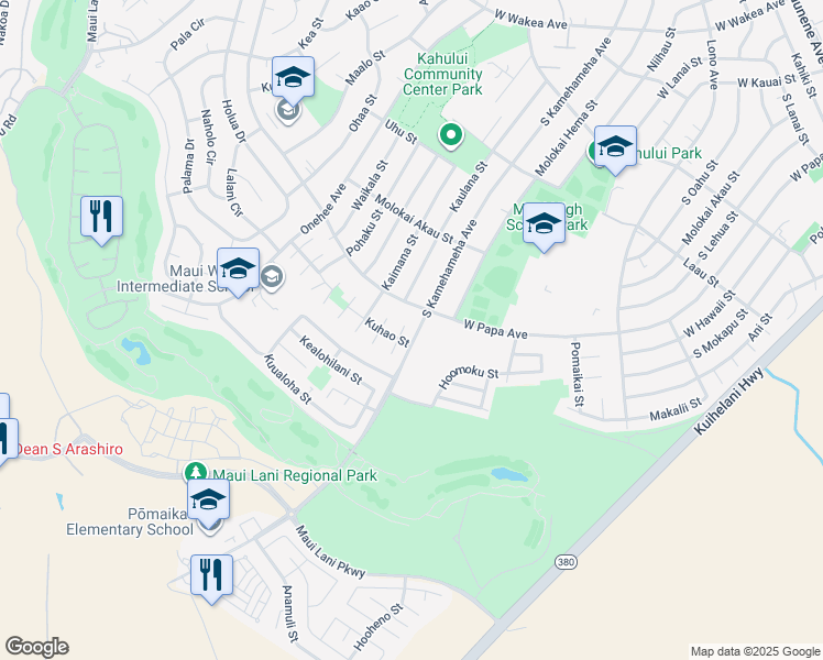 map of restaurants, bars, coffee shops, grocery stores, and more near 657 Komo Place in Kahului