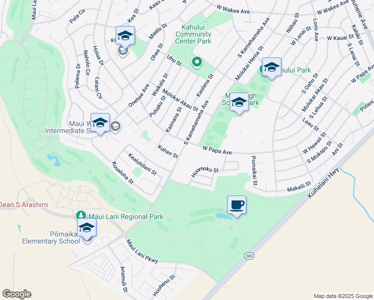 map of restaurants, bars, coffee shops, grocery stores, and more near 637 South Kamehameha Avenue in Kahului