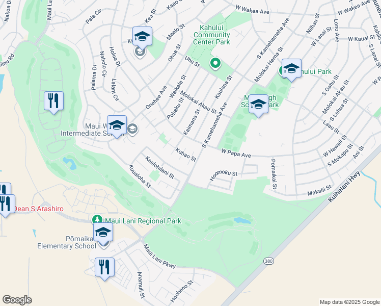 map of restaurants, bars, coffee shops, grocery stores, and more near 662 Komo Place in Kahului