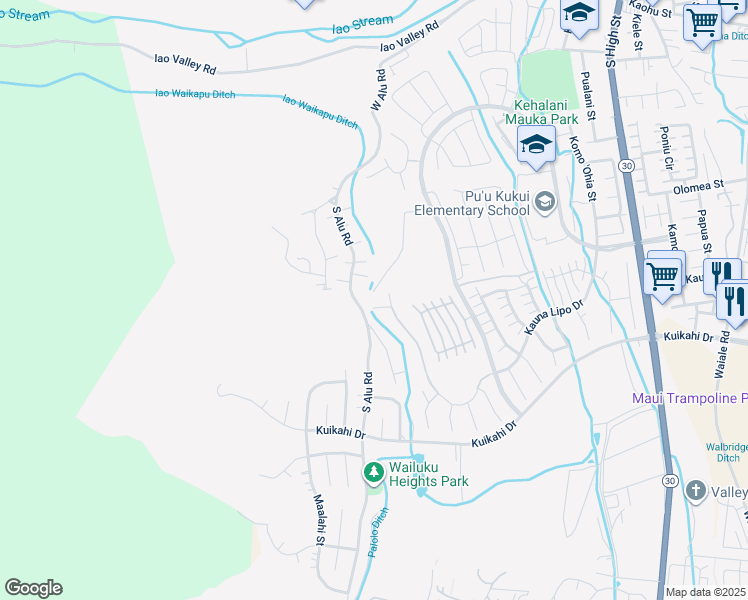 map of restaurants, bars, coffee shops, grocery stores, and more near 673 Kauna Lipo Drive in Wailuku