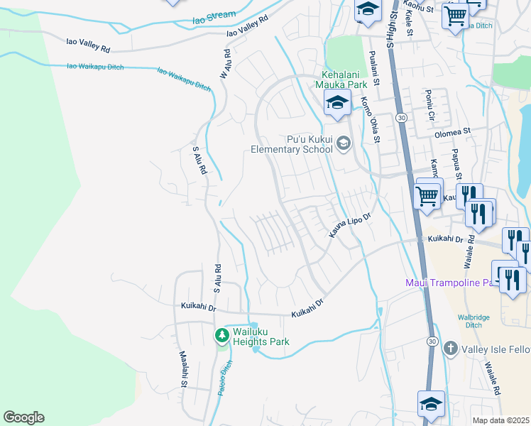 map of restaurants, bars, coffee shops, grocery stores, and more near 35 Pohina Street in Wailuku