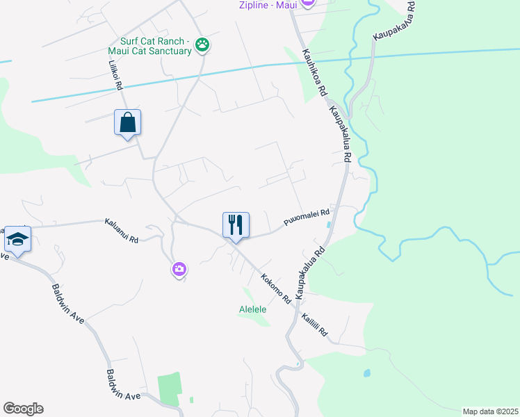 map of restaurants, bars, coffee shops, grocery stores, and more near 2553 Puuomalei Road in Haiku-Pauwela