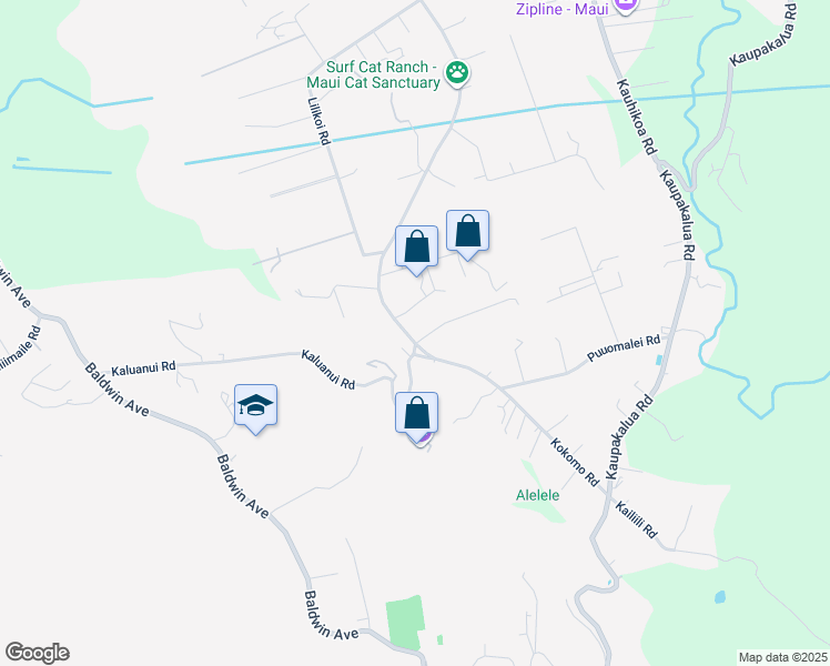 map of restaurants, bars, coffee shops, grocery stores, and more near 2545 Kokomo Road in Haiku-Pauwela
