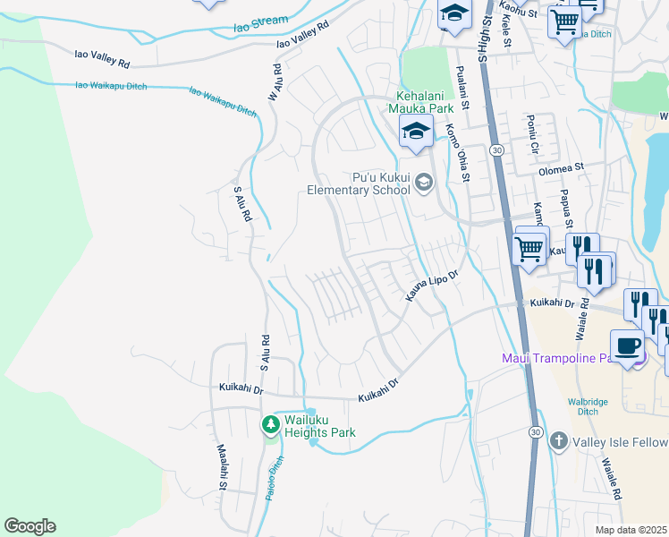 map of restaurants, bars, coffee shops, grocery stores, and more near 49 Kokea Street in Wailuku