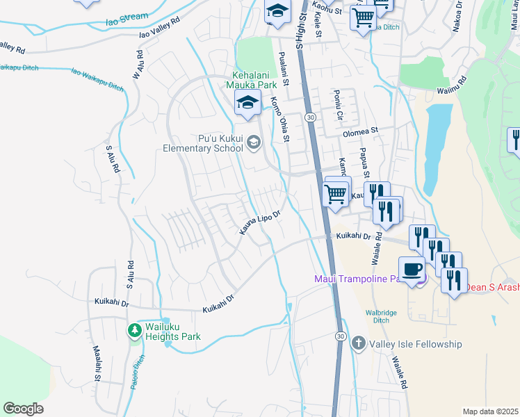 map of restaurants, bars, coffee shops, grocery stores, and more near 37 Kuaiwa Way in Wailuku