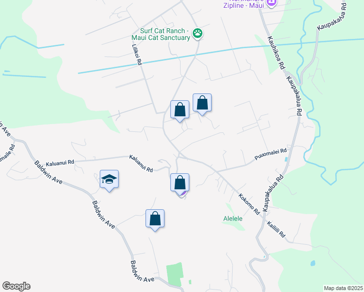 map of restaurants, bars, coffee shops, grocery stores, and more near 2545 Kokomo Road in Haiku-Pauwela