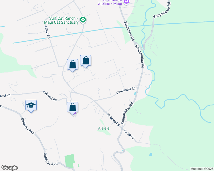map of restaurants, bars, coffee shops, grocery stores, and more near 2553 Puuomalei Road in Haiku-Pauwela