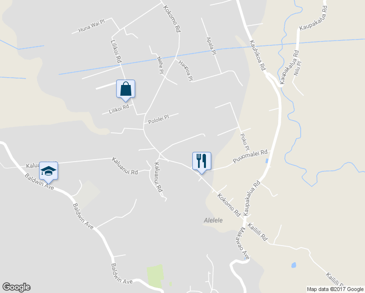 map of restaurants, bars, coffee shops, grocery stores, and more near 2589 Kokomo Road in Haiku-Pauwela