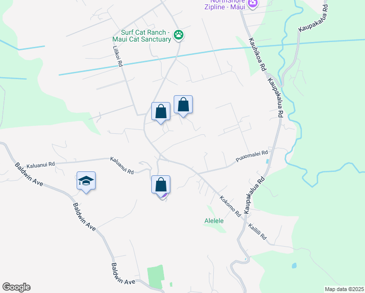 map of restaurants, bars, coffee shops, grocery stores, and more near 2589 Kokomo Road in Haiku-Pauwela