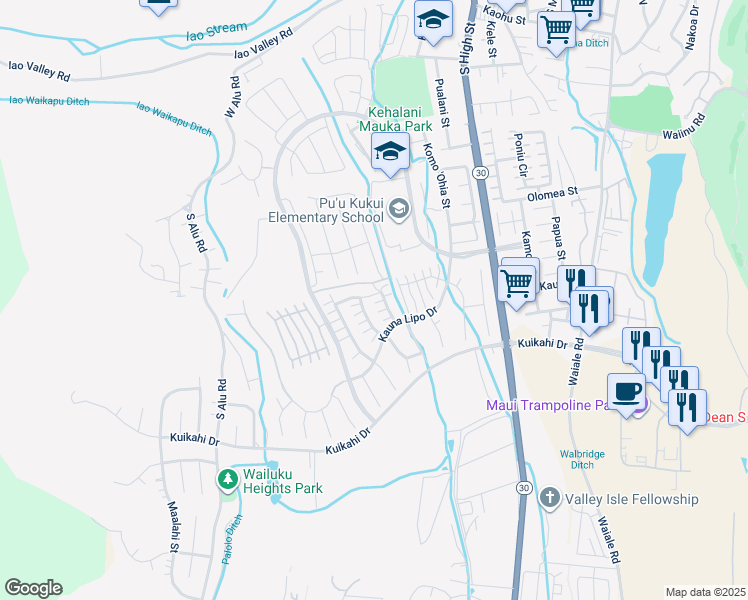 map of restaurants, bars, coffee shops, grocery stores, and more near 63 Maka Hou Loop in Wailuku