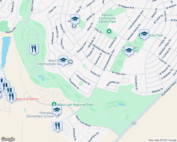 map of restaurants, bars, coffee shops, grocery stores, and more near 602 Kuhao Place in Kahului