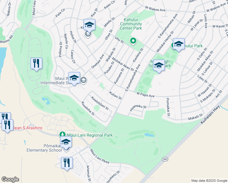 map of restaurants, bars, coffee shops, grocery stores, and more near 650 Kipapa Place in Kahului