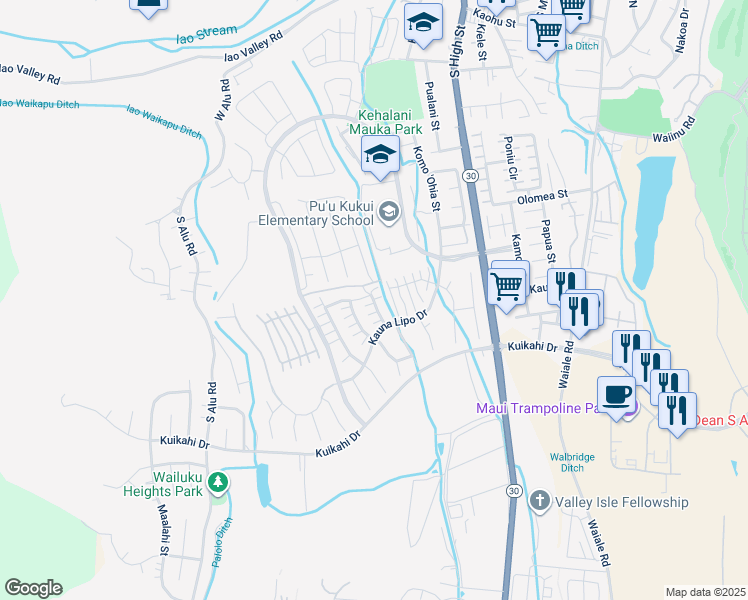 map of restaurants, bars, coffee shops, grocery stores, and more near 68 Maka Hou Loop in Wailuku