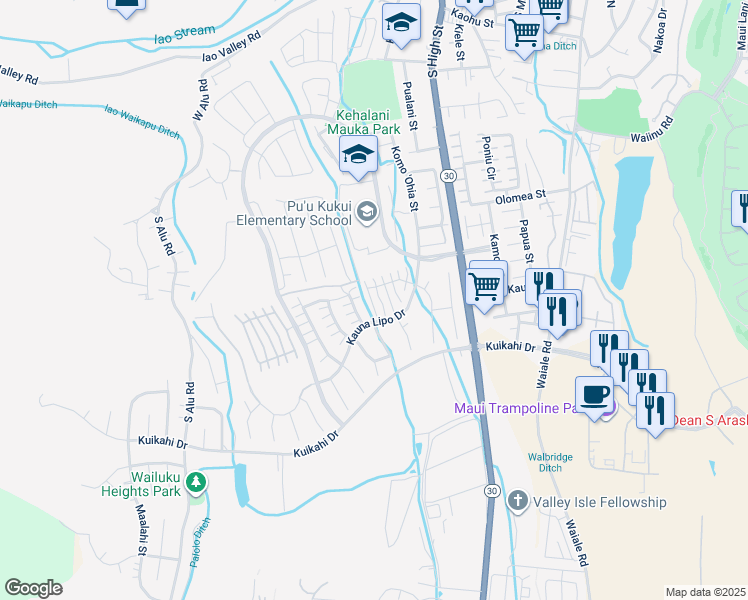 map of restaurants, bars, coffee shops, grocery stores, and more near 29 Kuaiwa Way in Wailuku
