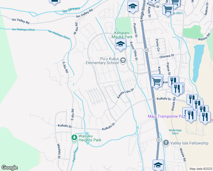 map of restaurants, bars, coffee shops, grocery stores, and more near 18 Luna Kia Place in Wailuku
