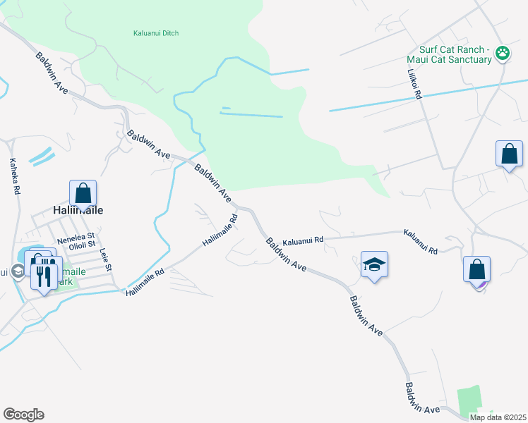 map of restaurants, bars, coffee shops, grocery stores, and more near 15 Kaluanui Road in Makawao