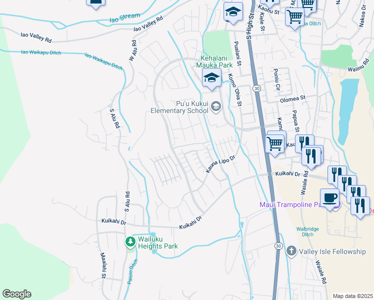 map of restaurants, bars, coffee shops, grocery stores, and more near 18 Luna Kia Place in Wailuku