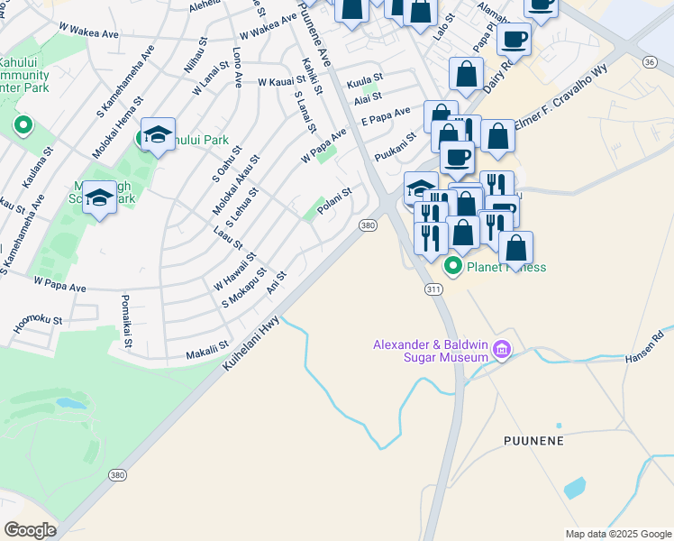 map of restaurants, bars, coffee shops, grocery stores, and more near in Kahului