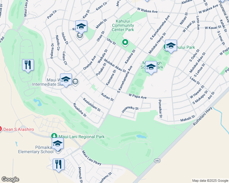 map of restaurants, bars, coffee shops, grocery stores, and more near 664 South Papa Avenue in Kahului