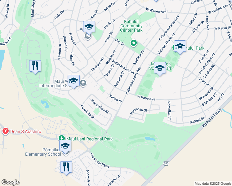 map of restaurants, bars, coffee shops, grocery stores, and more near 640 Kipapa Place in Kahului