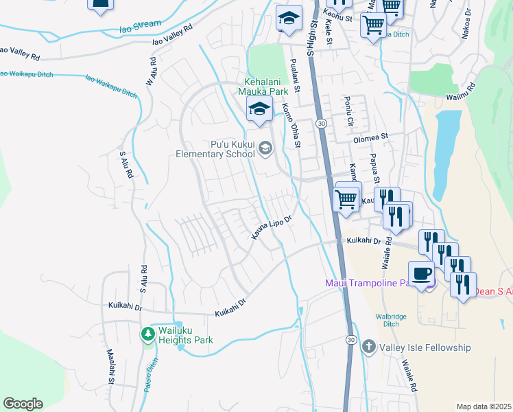 map of restaurants, bars, coffee shops, grocery stores, and more near 78 Maka Hou Loop in Wailuku
