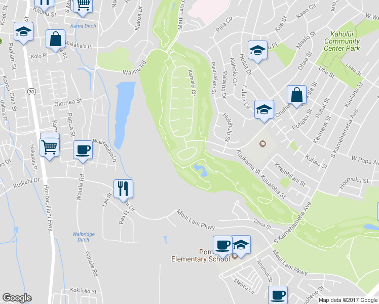 map of restaurants, bars, coffee shops, grocery stores, and more near 12 Kamaiki Circle in Kahului