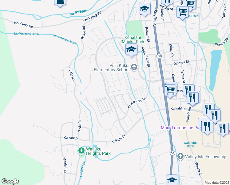map of restaurants, bars, coffee shops, grocery stores, and more near 26 Luna Kia Place in Wailuku