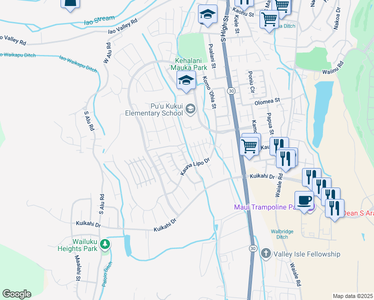 map of restaurants, bars, coffee shops, grocery stores, and more near 72 Maka Hou Loop in Wailuku