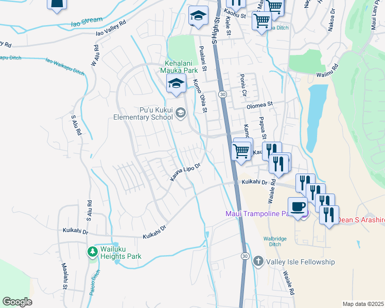map of restaurants, bars, coffee shops, grocery stores, and more near 11 Kaalea Way in Wailuku
