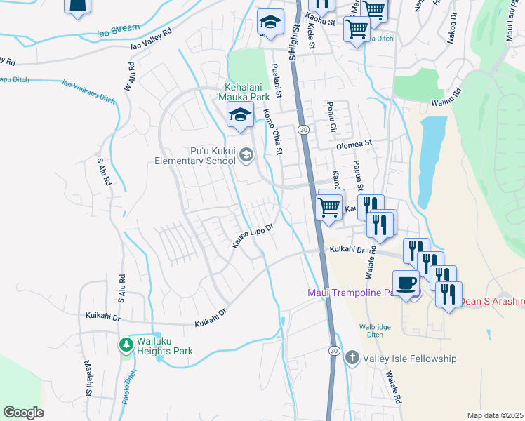 map of restaurants, bars, coffee shops, grocery stores, and more near 37 Kuaiwa Way in Wailuku