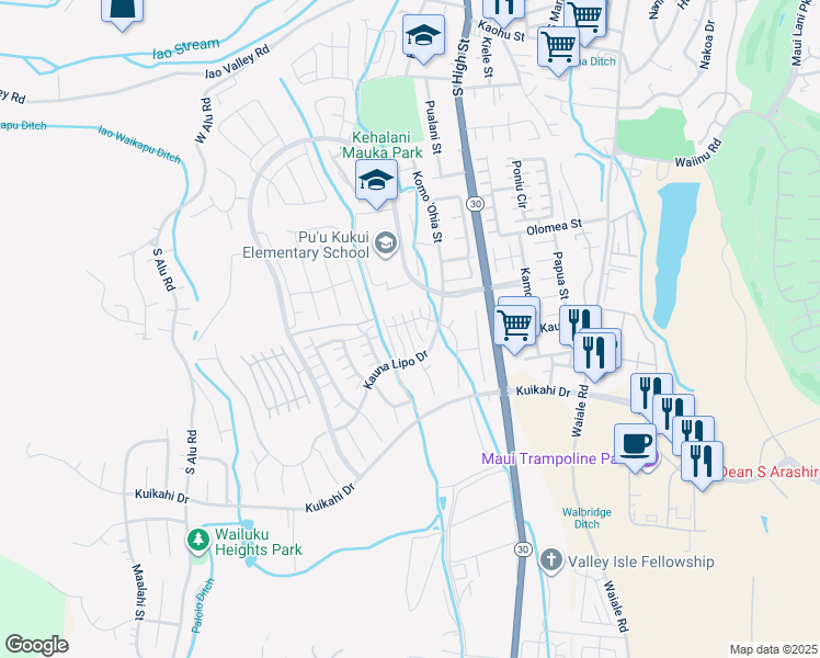 map of restaurants, bars, coffee shops, grocery stores, and more near 15 Kaloaloa Way in Wailuku