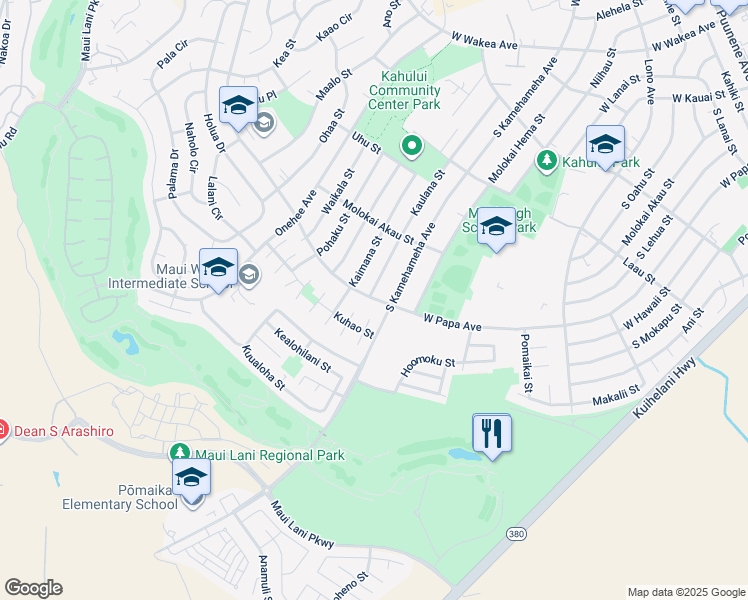 map of restaurants, bars, coffee shops, grocery stores, and more near 664 South Papa Avenue in Kahului