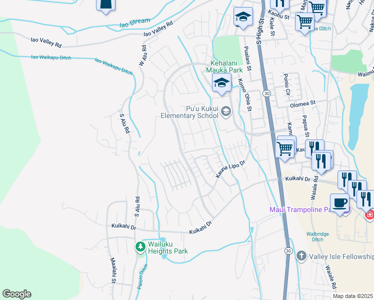 map of restaurants, bars, coffee shops, grocery stores, and more near 227 Laau Loke Loop in Wailuku