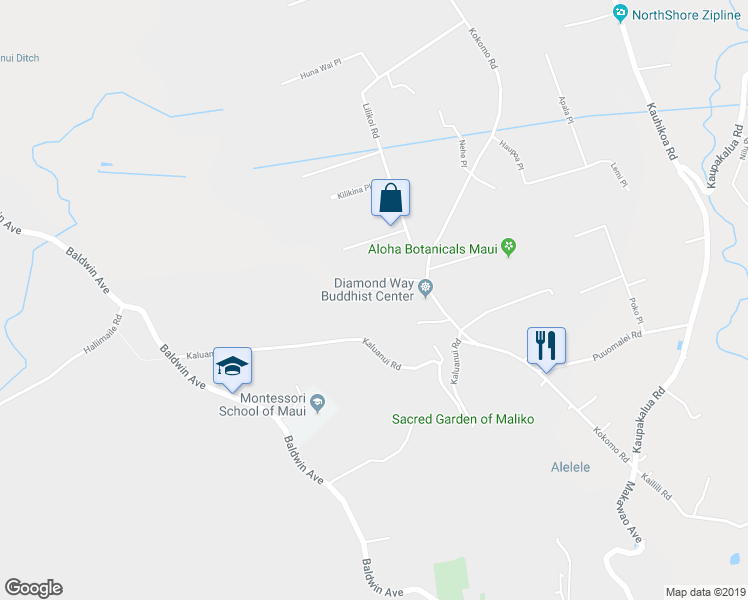 map of restaurants, bars, coffee shops, grocery stores, and more near 2418 Aikane Place in Haiku-Pauwela