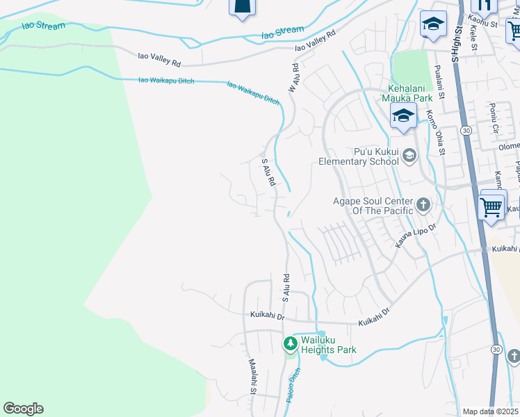 map of restaurants, bars, coffee shops, grocery stores, and more near 305 Ekoa Place in Wailuku
