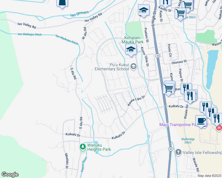 map of restaurants, bars, coffee shops, grocery stores, and more near 227 Laau Loke Loop in Wailuku