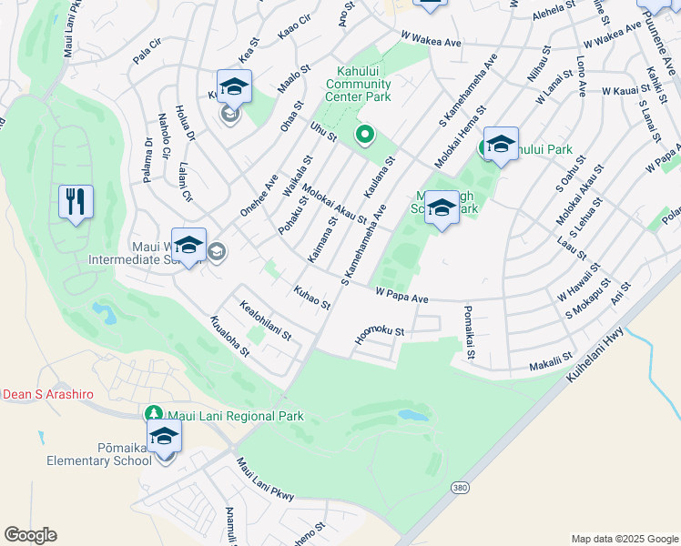 map of restaurants, bars, coffee shops, grocery stores, and more near 616 South Kamehameha Avenue in Kahului
