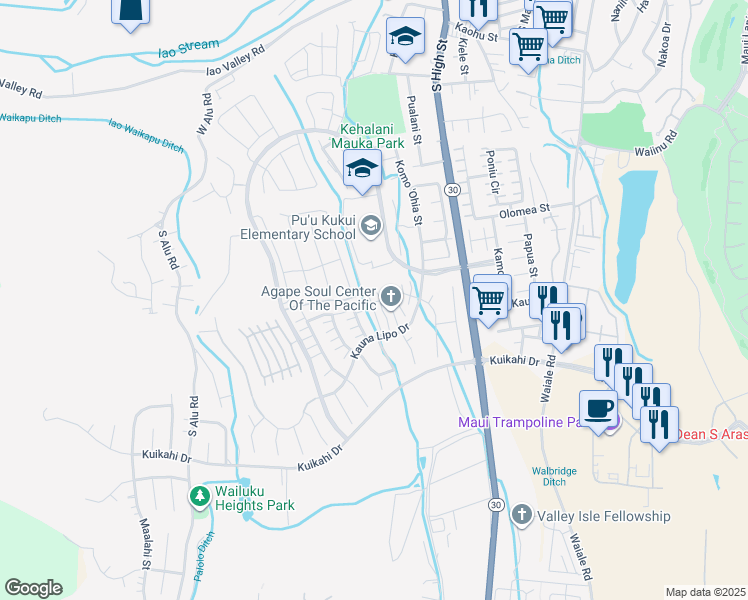 map of restaurants, bars, coffee shops, grocery stores, and more near 37 Kuaiwa Way in Wailuku