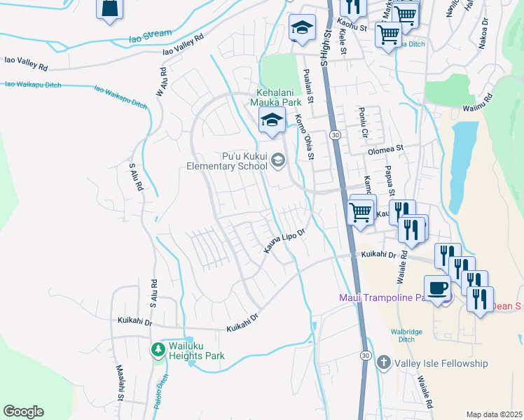 map of restaurants, bars, coffee shops, grocery stores, and more near 372 Laniuma Place in Wailuku