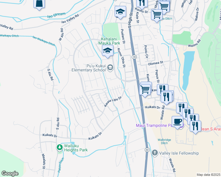 map of restaurants, bars, coffee shops, grocery stores, and more near 19 Kuaiwa Way in Wailuku