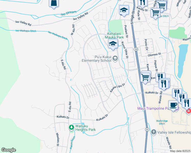 map of restaurants, bars, coffee shops, grocery stores, and more near 221 Laau Loke Loop in Wailuku