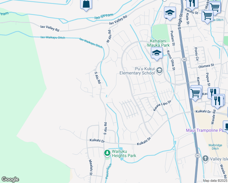 map of restaurants, bars, coffee shops, grocery stores, and more near 10 Palaa Place in Wailuku