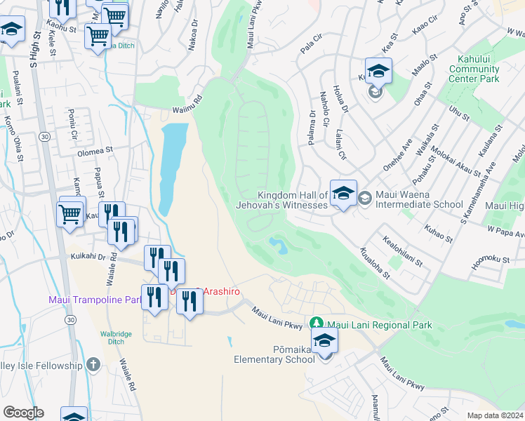 map of restaurants, bars, coffee shops, grocery stores, and more near 11 Kamaiki Circle in Kahului