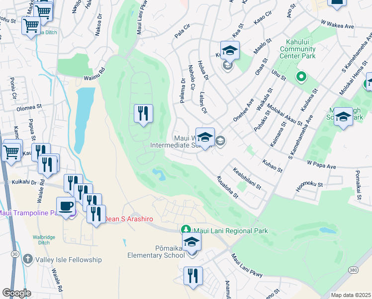 map of restaurants, bars, coffee shops, grocery stores, and more near 296 Puumakani Place in Kahului