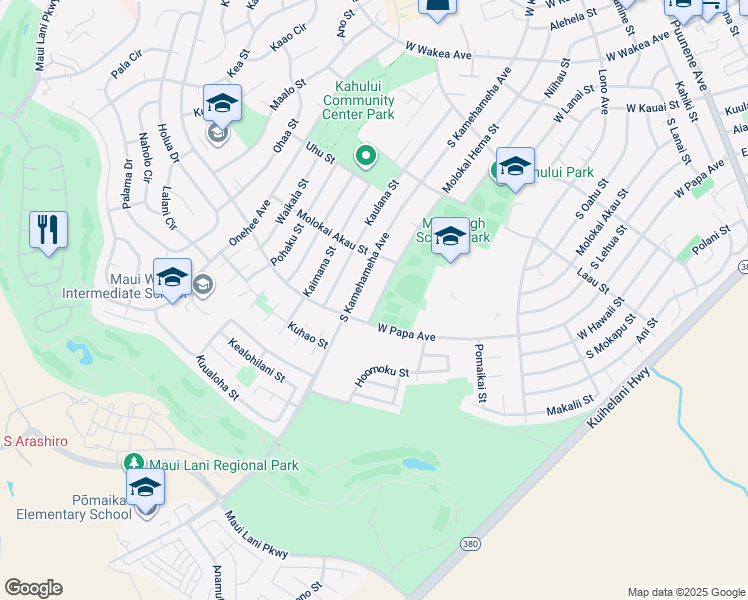 map of restaurants, bars, coffee shops, grocery stores, and more near 610 Molokai Hema Street in Kahului